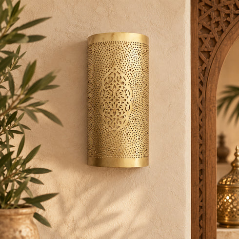 Handcrafted Moroccan Brass Wall Sconce – Pierced Metal Decorative Wall Light