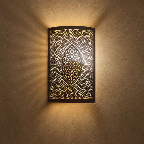 Handcrafted Moroccan Brass Wall Sconce – Pierced Metal Decorative Wall Light