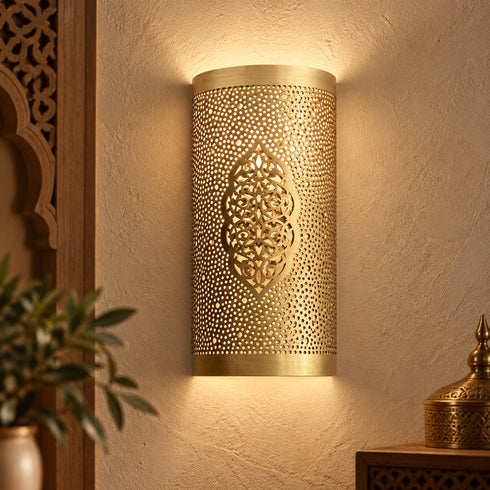 Handcrafted Moroccan Brass Wall Sconce – Pierced Metal Decorative Wall Light