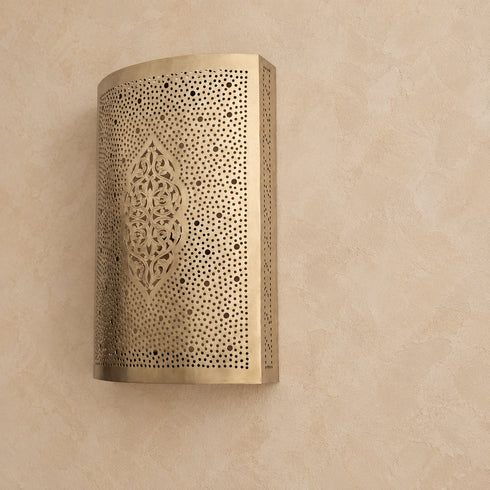 Handcrafted Moroccan Brass Wall Sconce – Pierced Metal Decorative Wall Light