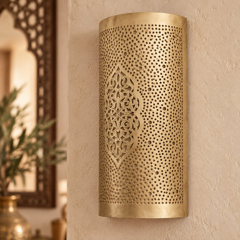 Handcrafted Moroccan Brass Wall Sconce – Pierced Metal Decorative Wall Light