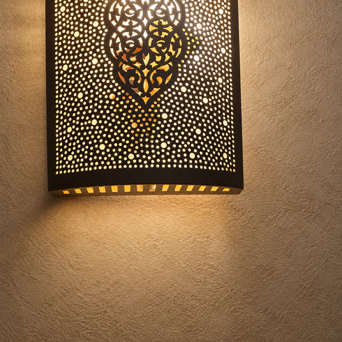 Handcrafted Moroccan Brass Wall Sconce – Pierced Metal Decorative Wall Light