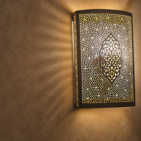 Handcrafted Moroccan Brass Wall Sconce – Pierced Metal Decorative Wall Light