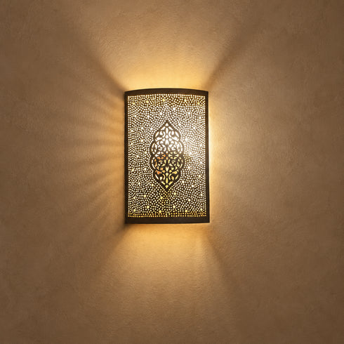 Handcrafted Moroccan Brass Wall Sconce – Pierced Metal Decorative Wall Light