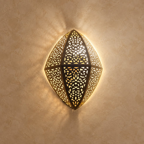 Handcrafted Moroccan Brass Wall Sconce – Pierced Metal Wall Light with Ornate Cutout Design