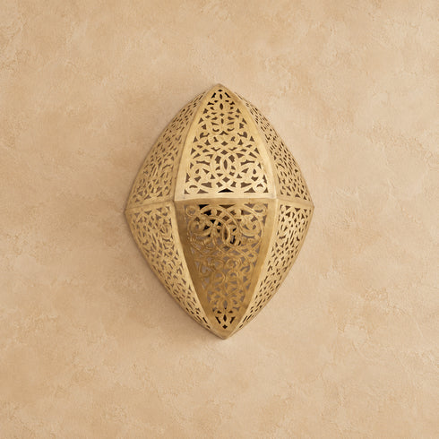 Handcrafted Moroccan Brass Wall Sconce – Pierced Metal Wall Light with Ornate Cutout Design