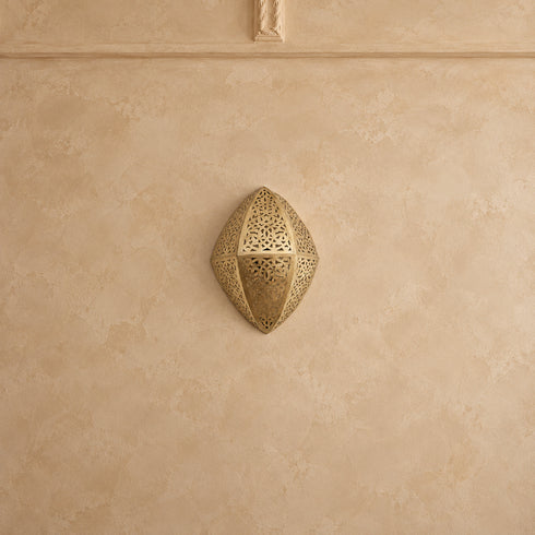 Handcrafted Moroccan Brass Wall Sconce – Pierced Metal Wall Light with Ornate Cutout Design