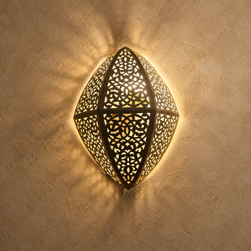 Handcrafted Moroccan Brass Wall Sconce – Pierced Metal Wall Light with Ornate Cutout Design