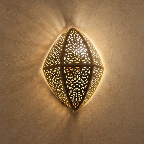 Handcrafted Moroccan Brass Wall Sconce – Pierced Metal Wall Light with Ornate Cutout Design