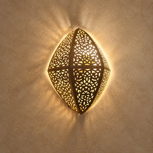 Handcrafted Moroccan Brass Wall Sconce – Pierced Metal Wall Light with Ornate Cutout Design