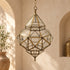Handcrafted Moroccan Brass & Glass Pendant Light – Geometric Lantern with Transparent Glass, 3 Sizes