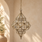 Handcrafted Moroccan Brass & Glass Pendant Light – Geometric Lantern with Transparent Glass, 3 Sizes