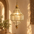 Handcrafted Moroccan Brass & Smoked Glass Pendant Light – Geometric Hanging Lantern, Artisan Ceiling Lamp