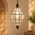 Handcrafted Moroccan Brass & Smoked Glass Pendant Light – Geometric Hanging Lantern, Artisan Ceiling Lamp