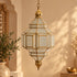 Handcrafted Moroccan Brass & Smoked Glass Pendant Light – Geometric Hanging Lantern, Artisan Ceiling Lamp