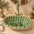 Handcrafted Moroccan Green Mosaic Vessel Sink with Brass Faucet