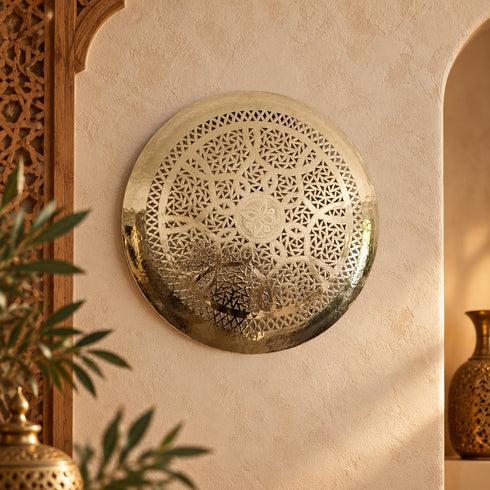 Handcrafted Moroccan Round Brass Wall Light – Decorative Pierced Wall Sconce
