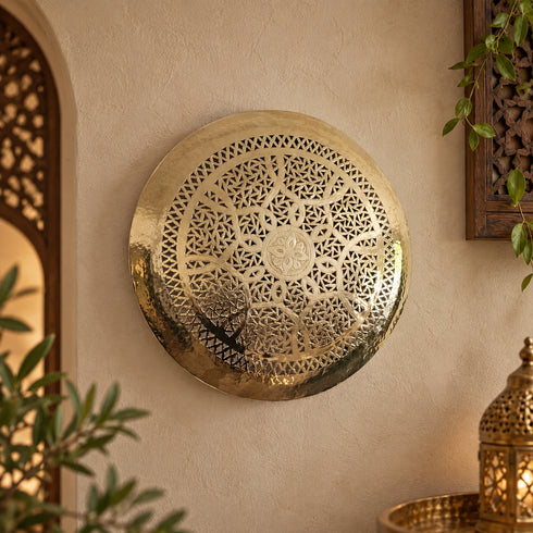 Handcrafted Moroccan Round Brass Wall Light – Decorative Pierced Wall Sconce