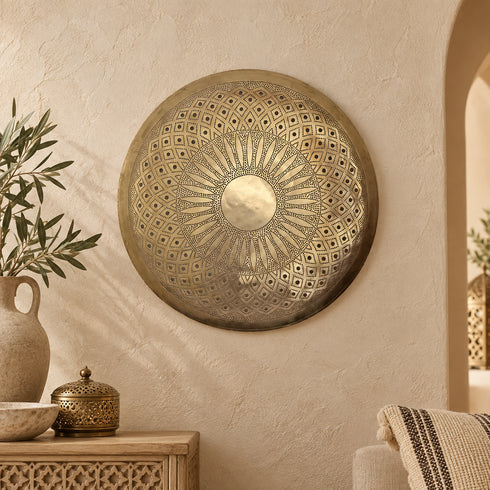 Handcrafted Moroccan Round Brass Wall Light – Pierced Metal Sconce, Decorative Ambient Wall Lamp