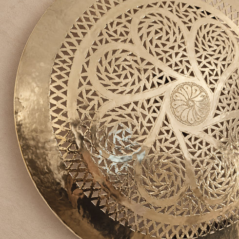 Handcrafted Moroccan Round Brass Wall Light – Pierced Metal Sconce with Decorative Shadow Effect