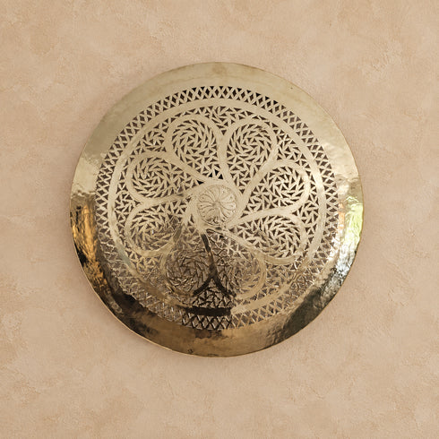 Handcrafted Moroccan Round Brass Wall Light – Pierced Metal Sconce with Decorative Shadow Effect