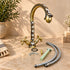 Handcrafted Moroccan Wall-Mounted Brass Basin Stand with Blue Ceramic Faucet