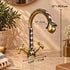 Handcrafted Moroccan Wall-Mounted Brass Basin Stand with Blue Ceramic Faucet