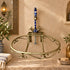 Handcrafted Moroccan Wall-Mounted Brass Basin Stand with Blue Ceramic Faucet