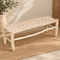 Handcrafted Moroccan Wooden Bench with Cognac Brown Woven Leather Seat – Rustic Boho Entryway Seating