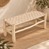 Handcrafted Moroccan Wooden Bench with Cognac Brown Woven Leather Seat – Rustic Boho Entryway Seating