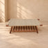 Handcrafted Moroccan Wooden Bench with Natural Woven Fiber Seat and Lower Storage Rack