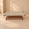 Handcrafted Moroccan Wooden Bench with Natural Woven Fiber Seat and Lower Storage Rack