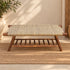Handcrafted Moroccan Wooden Bench with Natural Woven Fiber Seat and Lower Storage Rack