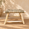 Handcrafted Moroccan Wooden Bench with Natural Woven Seagrass Seat – Rustic Boho Entryway Accent Bench