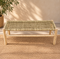 Handcrafted Moroccan Wooden Bench with Natural Woven Seagrass Seat – Rustic Boho Entryway Accent Bench
