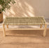 Handcrafted Moroccan Wooden Bench with Natural Woven Seagrass Seat – Rustic Boho Entryway Accent Bench