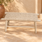 Handcrafted Moroccan Wooden Bench with Woven Natural Leather Seat – Rustic Boho Entryway and Accent Bench
