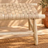 Handcrafted Moroccan Wooden Bench with Woven Natural Leather Seat – Rustic Boho Entryway and Accent Bench