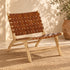 Handcrafted Moroccan Woven Leather Lounge Chair with Natural Wooden Frame – Rustic Boho Accent Chair