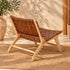 Handcrafted Moroccan Woven Leather Lounge Chair with Natural Wooden Frame – Rustic Boho Accent Chair