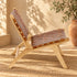 Handcrafted Moroccan Woven Leather Lounge Chair with Natural Wooden Frame – Rustic Boho Accent Chair