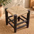 Handcrafted Moroccan Woven Leather Stool with Natural Wooden Frame – Rustic Boho Accent Seat