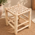 Handcrafted Moroccan Woven Leather Stool with Natural Wooden Frame – Rustic Boho Accent Seat
