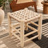 Handcrafted Moroccan Woven Leather Stool with Natural Wooden Frame – Rustic Boho Accent Seat