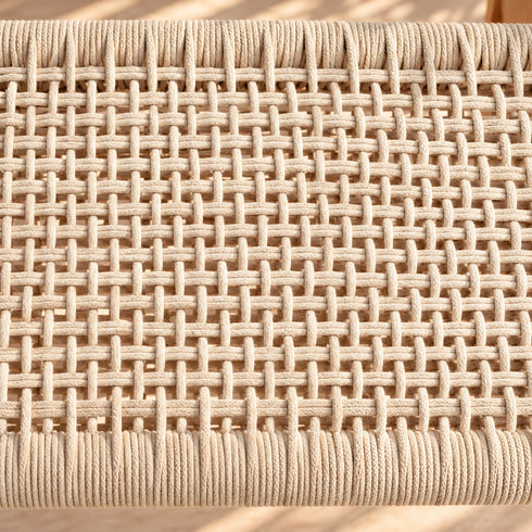 Handcrafted Moroccan Woven Rope Bench with Natural Wooden Frame – Rustic Boho Entryway & Bedroom Seat