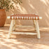 Handcrafted Natural Wood Bench with Woven Cognac Leather Seat – Rustic Moroccan Boho Accent Bench