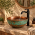 Handcrafted Patina Copper Vessel Sink with Matte Black Faucet