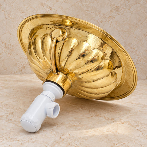 Handcrafted Petal-Embossed Solid Brass Oval Sink with Drain