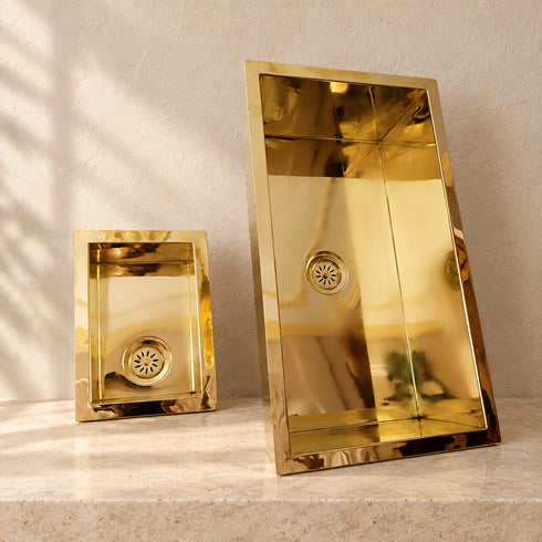 Handcrafted Polished Brass Rectangular Sink – Moroccan Artisan Basin