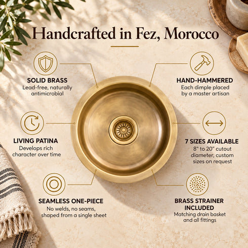 Handcrafted Round Solid Brass Sink – Moroccan Artisan Basin